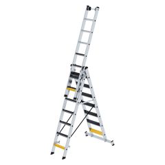 MUNK Stufen- Mehrzweckleiter mit Wandlaufrollen, clipstep R13 und Nivello® Traverse 3x7 Stufen