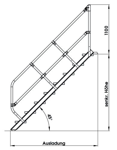 MUNK Treppe 45°  inkl. einen Handlauf, 600mm Stufenbreite, 17 Stufen