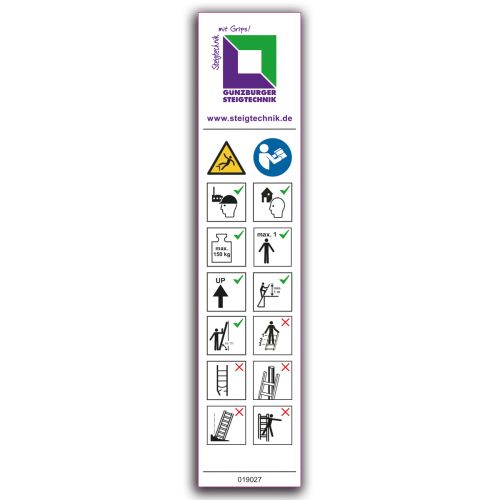 MUNK Produktaufkleber Stehleiter 250 kg einseitig begehbar 20 Stück