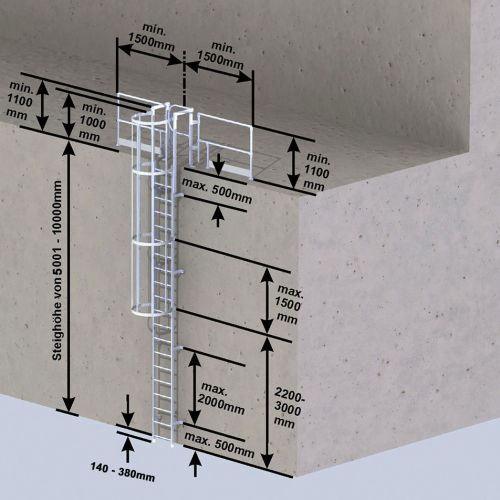 Euroline Steigleiter Aluminium eloxiert mit Rückenschutz SH 4,76m