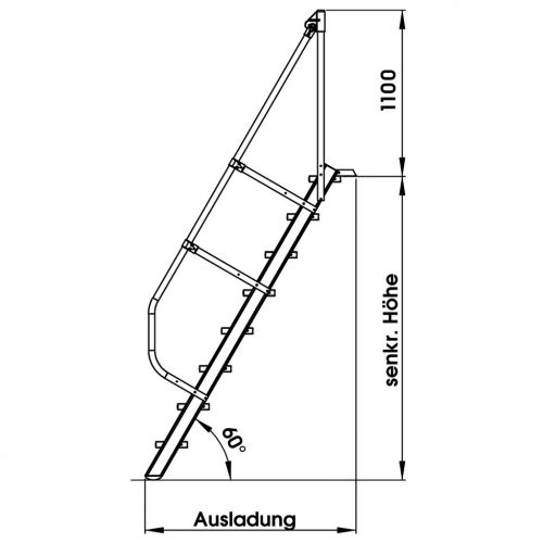 MUNK Treppe 60°  inkl. einen Handlauf, 800mm Stufenbreite, 17 Stufen