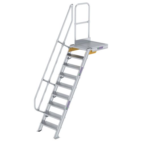 MUNK Treppe mit Plattform 60° inkl. einen Handlauf, 600mm Stufenbreite, 9 Stufen