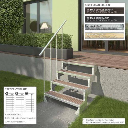 Dolle Außentreppe Gardentop 252-308cm Geschosshöhe mit Trimax anthrazit 100cm breit ohne Geländer