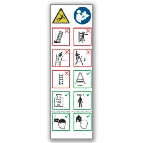 Layher Piktogrammetiketten für Stehleitern 1039, 1043, 1061, 1064 10er-Pack