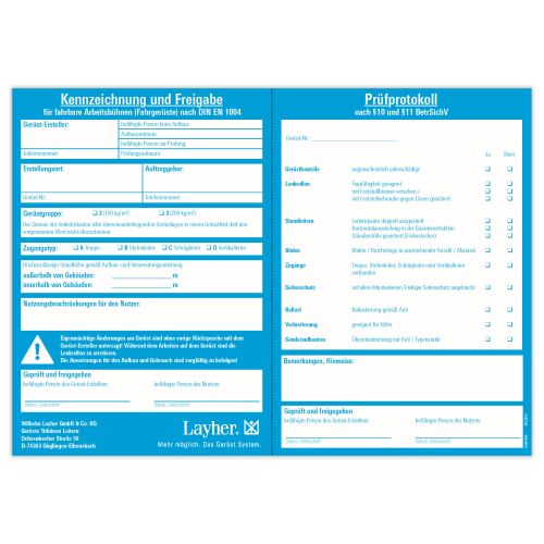 Layher FG 1 Kennzeichnungsblock bestehend aus 50 Blättern