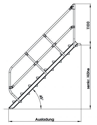 MUNK Treppe 45°  inkl. einen Handlauf, 1000mm Stufenbreite, 19 Stufen