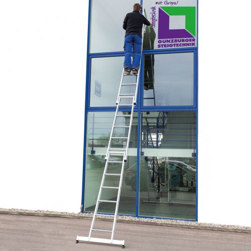 MUNK Stufen-Glasreinigerleiter mit nivello-Traverse clip-step R13, 2-stufiges Unterteil