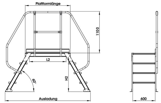 MUNK Überstieg 60° inkl. einen Handlauf, Stufenbreite 1000mm, 2x9 Stufen