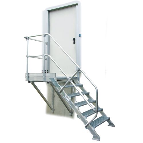 MUNK Treppe mit Plattform 45° inkl. einen Handlauf, 600mm Stufenbreite, 16 Stufen