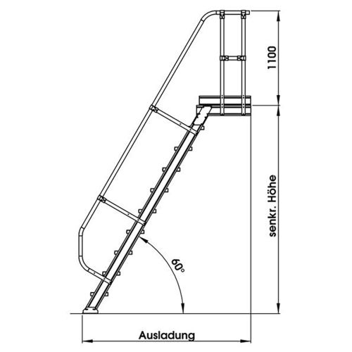 MUNK Treppe mit Plattform 60° inkl. einen Handlauf, 1000mm Stufenbreite, 11 Stufen