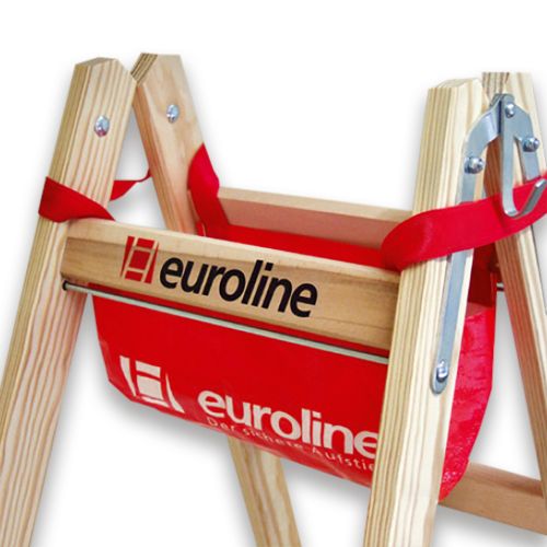 Euroline Holz Stufenstehleiter mit Comfort-Stufen mit Werkzeugablage 2x6 Stufen