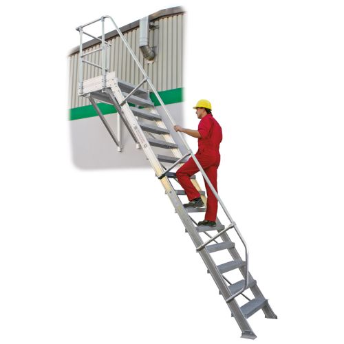MUNK Treppe mit Plattform 60° inkl. einen Handlauf, 600mm Stufenbreite, 11 Stufen
