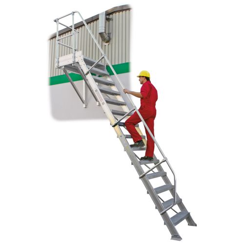 MUNK Treppe mit Plattform 60° inkl. einen Handlauf, 600mm Stufenbreite, 15 Stufen