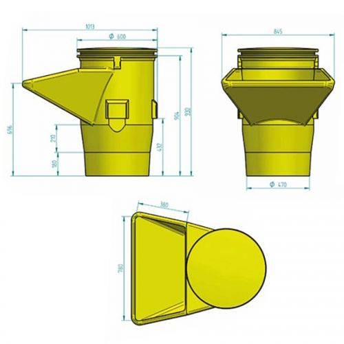 Schuttrutschen-Set gelb mit Trichter, Halterung und 3 Rohren bis 5,5mm Wandstärke 4m