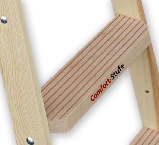 Euroline Holz Stufenstehleiter mit Comfort-Stufen mit Werkzeugablage 2x4 Stufen