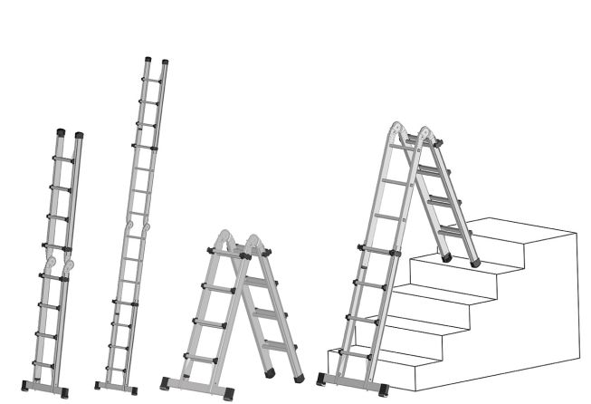 MUNK Teleskopleiter mit Traverse 4x6 Sprossen