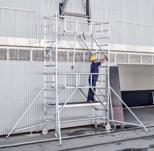 Zarges Fahrgerüst MultiTower S-PLUS 2T mit Auslegern, doppelte Plattformbreite 1,80m Plattformlänge 6,45m AH