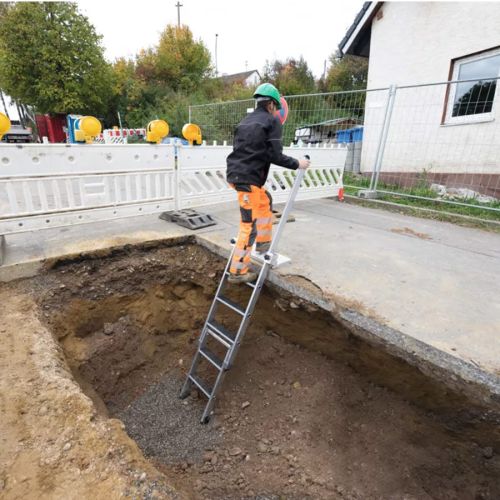 MUNK Stufen-Baugrubenleiter 2,25m mit 4 Stufen mit Handlauf